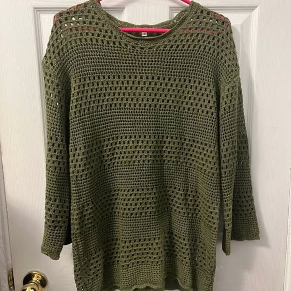 Green Open Knit Crochet Swim Cover Up Size Small